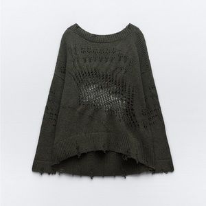Zara Ripped Open Knit Sweater Green